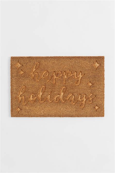 Text-motif doormat - Brown/Happy Holidays - Home All | H&M GB