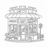 Dibujo De Página Para Colorear Con Un Frente Tienda Y Una Acera Boceto  sketch template