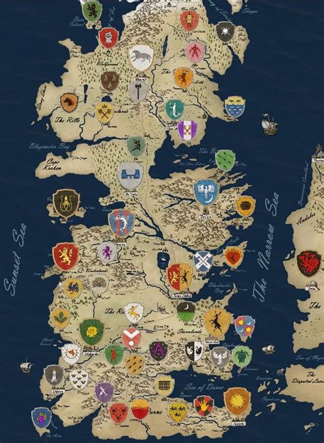 Game Of Thrones Houses Map Westeros TV Show Fabric Poster | Game of ...