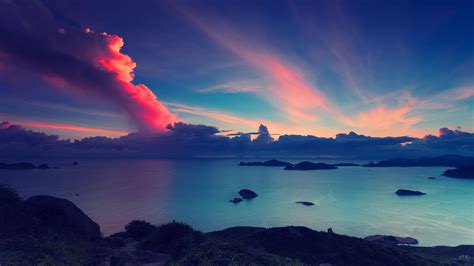 sky, Clouds, Sunrise, Island, Lake Wallpapers HD / Desktop and Mobile Backgrounds