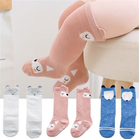 Canis - Cute Cotton Baby Socks with Ears Anti-Slip Infant Knee High ...