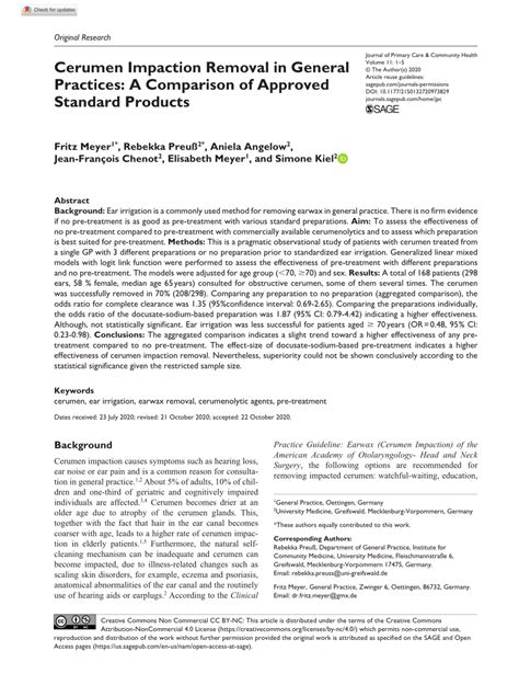 (PDF) Cerumen Impaction Removal in General Practices: A Comparison of Approved Standard Products