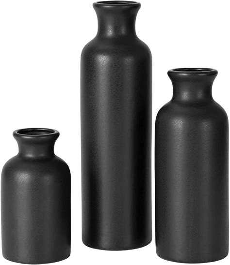 Amazon.com: Aeruatiw Black Ceramic Vase Set, 3 Small Matte Black Vases, Modern Home Decor, Tall ...