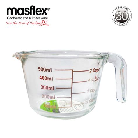 Masflex 500 ml Glass Measuring Cup L 17.9 x W 12.9 x H 9 cm Microwave ...