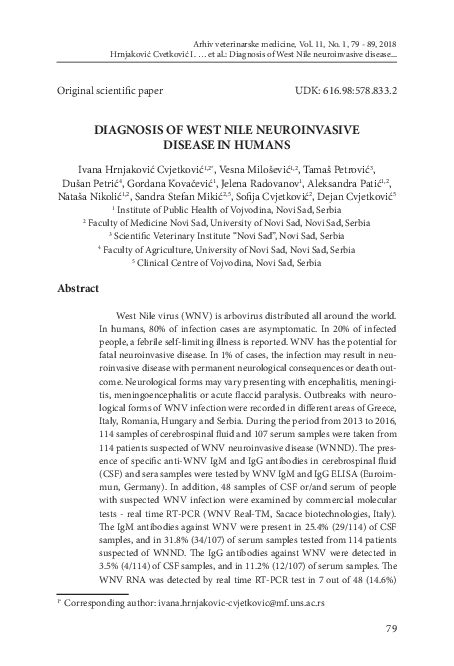 (PDF) Diagnosis of west Nile neuroinvasive disease in humans | Tamas ...