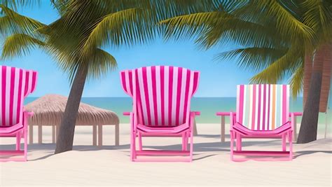 Premium AI Image | A beach scene with a beach chair and palm trees.