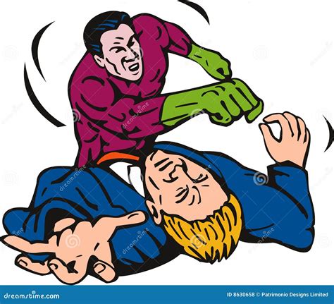 Superhero punching bad guy stock illustration. Illustration of evil ...