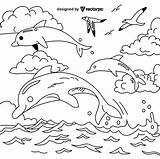 dolphin jumping Coloring Pages For Kids & Adults Design Free Vector  sketch template