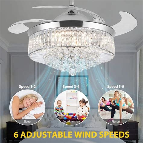 EAYSG 42'' Ceiling Fan, Retractable Blades, 3-Color LED, 6-Speed Remote, Silver - Walmart.com