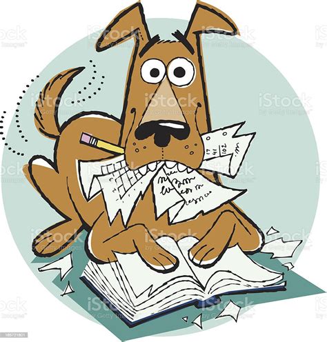 Dog Ate My Homework Cartoon Pet Reading Education Stock Vector Art ...