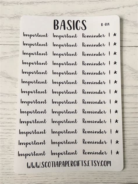 BASIC Important Reminder Planner Stickers Small Functional | Etsy