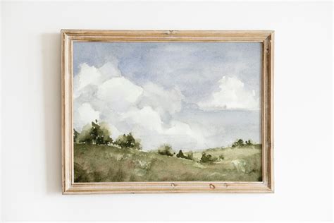 Countryside Landscape Watercolor Print, Vintage Landscape, Loose ...