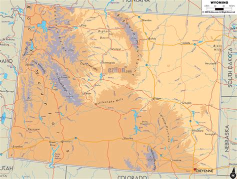 Physical Map of Wyoming State USA - Ezilon Maps