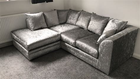 Michigan Crushed Velvet Sofa Silver / Grey Corner Left Hand | Velvet sofa, Silver velvet sofa ...