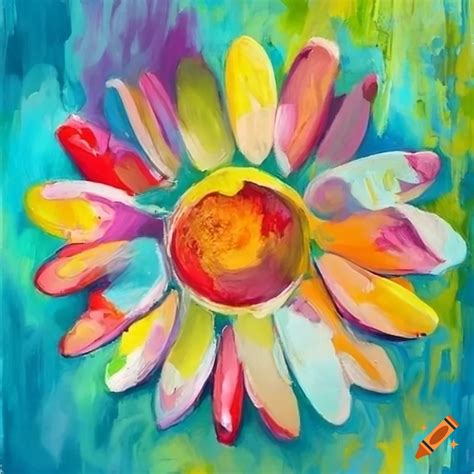 Colorful shapes painting of daisies