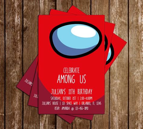 Novel Concept Designs - Among Us - Red Crewmate - Birthday - Invitation Personalized Invitations ...