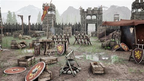 Medieval Wooden Fort - Military War Camp - Palisade Wall Fence - Bandit ...