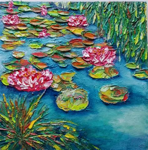 WATER LILIES ORIGINAL oil painting landscape style Claude Monet. No ...