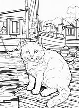 Premium Photo  Coloring Pages Of A Cat sitting On dock With Boats In sketch template