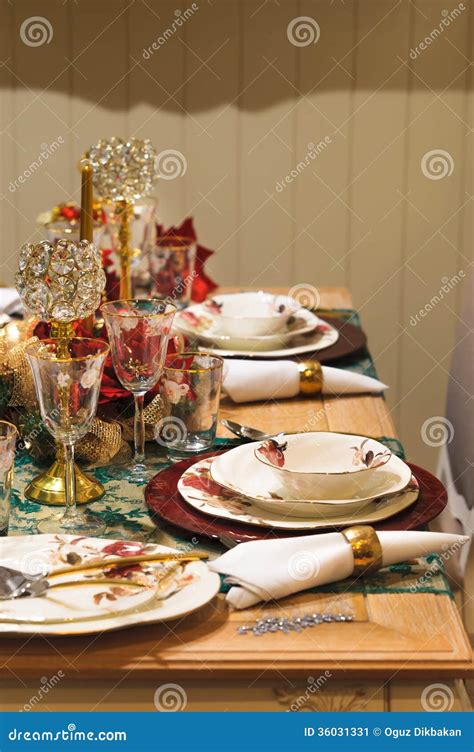 Christmas or New Year Dinner Table Decoration Stock Image - Image of color, setting: 36031331