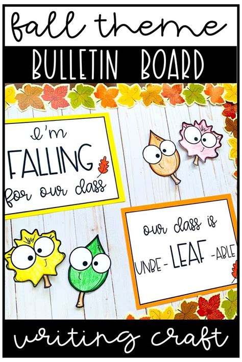 fall theme bulletin board with leaves and acrylic writing on the front, and an autumn themed ...