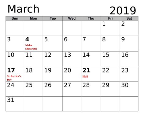 March Calendar With Holidays 2019 | 2019 calendar, Calendar, Online calendar