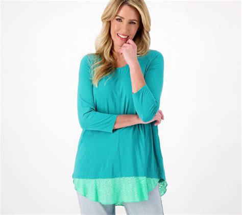 "As Is" LOGO by Lori Goldstein Rayon 230 Top with Lace Hem - QVC.com