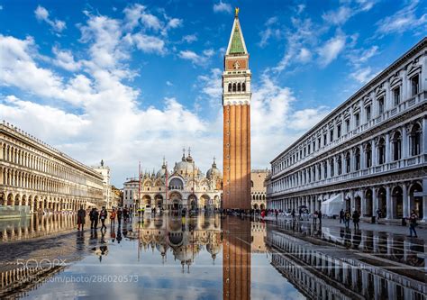 Flooded St Mark's Square St Mark's Square flooded with reflection in Venice Italy on 27 November ...