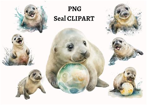 Watercolor Seal Clipart Cute Animal Clipart Bundle Seal PNG - Etsy