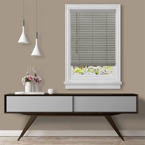 Cordless Gray Mini Window Blinds 2" Inch Faux Wood Grain Plantation ...