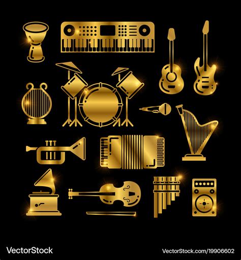 Shiny golden classic music instruments Royalty Free Vector