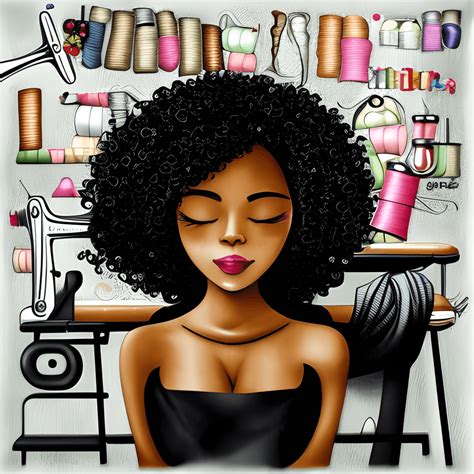 Sewing Machine Black Woman Craft Room Urban Art Digital Painting · Creative Fabrica