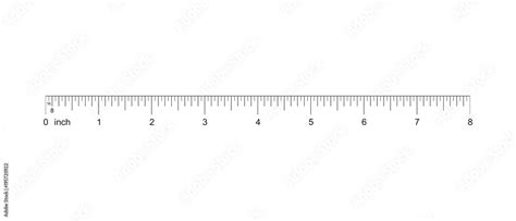 Ruler 8 inch. 8-inch grid with a division of 1/2 1/4 1/8 1/16. Measuring tool. Ruler Graduation ...