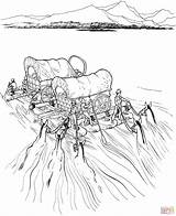 Settlers Navigate A River On Raft With Covered Wagons coloring Page  sketch template