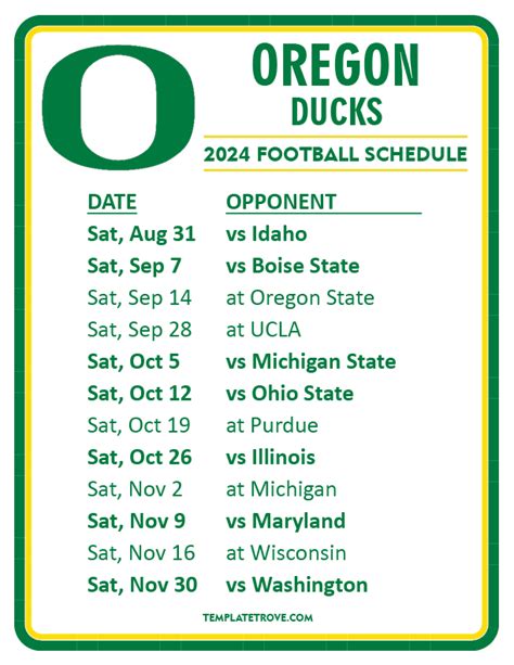 Printable 2024 Oregon Ducks Football Schedule