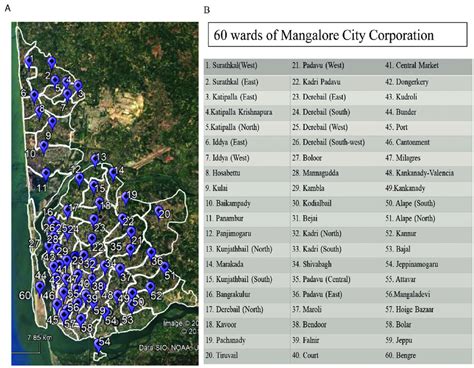 (A) Map showing the Mangalore City Corporation study areas consisting ...