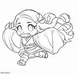 Chibi Nezuko Running coloring Page sketch template