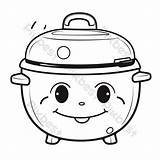 Rice Cooker Cartoon Coloring Page Of A Outline Sketch Drawing Vector  sketch template