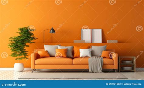 Cozy Living Room with Modern Interior Design. Orange Stock Image - Image of indoors, luxury ...