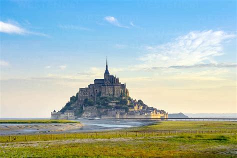 Le Mont-Saint-Michel at sunrise, UNESCO World Heritage Site, Manche ...