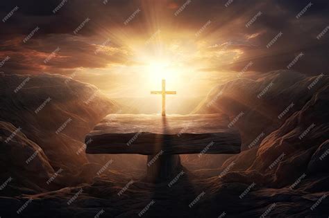 Premium AI Image | Empty tomb at sunrise with resurrection and crucifixion casting light