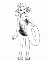 Bathing Swimsuit Coloring Suit Drawing Clipart Pages Costume Girl Swim  sketch template