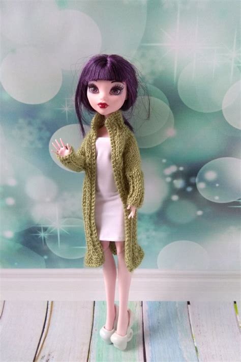 Handmade clothes for Monster High dolls. Hand-knitted jacket and simple dress. Outfit for MH ...