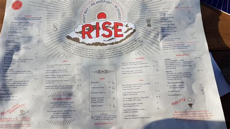 Menu at Rise restaurant, Bridport