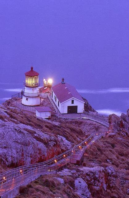 Point Reyes lighthouse after sunset on a winter night, California ...