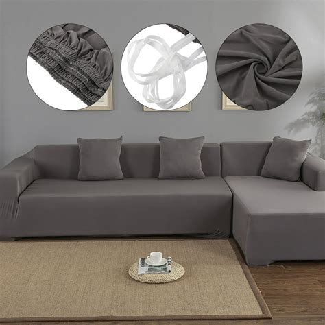 Sofa Covers for L Shape, Polyester Fabric Stretch Slipcovers 3 + 2 seat for Sectional sofa L ...