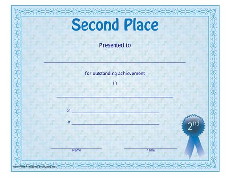 Second Place Certificate Template - Blue Download Printable PDF | Templateroller