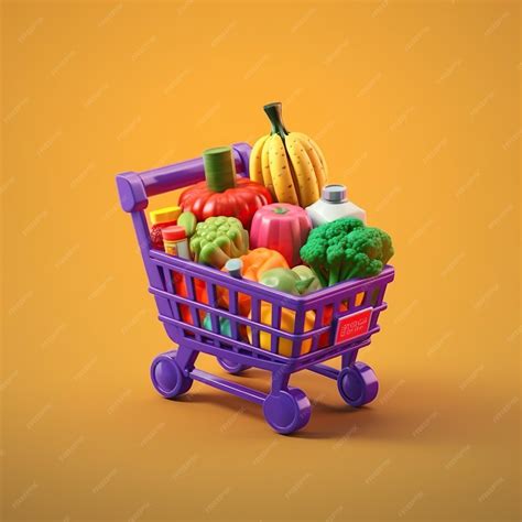 Premium AI Image | Supermarket trolley cart with fresh products and red handle 3d Realistic ...