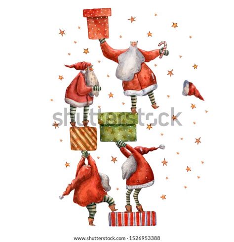 Cute Watercolor Christmas Card Santa Claus Stock Illustration 1526953388