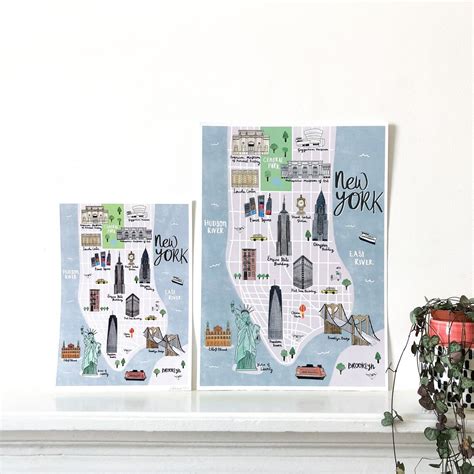 New York Map New York Map Poster Illustrated Map of New - Etsy